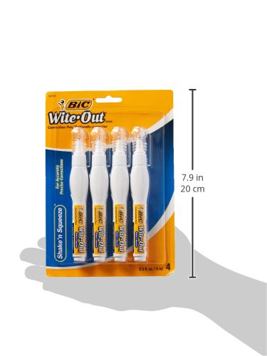 BIC Wite-Out Brand Shake 'n Squeeze Correction Pen, 8 ML Correction Fluid, 4-Count Pack of white Correction Pens, Fast, Clean and Easy to Use Office or School Supplies