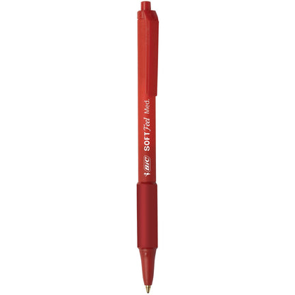 BIC Soft Feel Red Retractable Ballpoint Pens, Medium Point (1.0mm), 12-Count Pack, Red Pens With Soft-Touch Comfort Grip