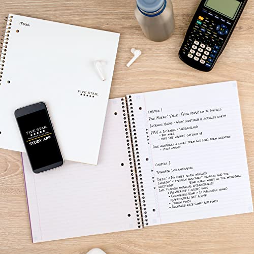 Five Star Spiral Notebook + Study App, 5 Subject, College Ruled Paper, Fights Ink Bleed, Water Resistant Cover, 8-1/2" x 11", 200 Sheets, White (72460)