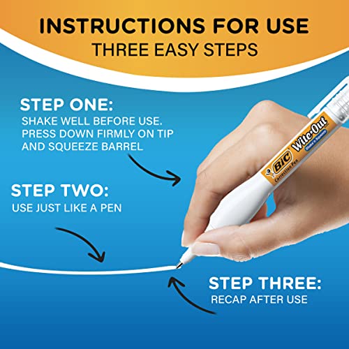 BIC Wite-Out Brand Shake 'n Squeeze Correction Pen, 8 ML Correction Fluid, 4-Count Pack of white Correction Pens, Fast, Clean and Easy to Use Office or School Supplies