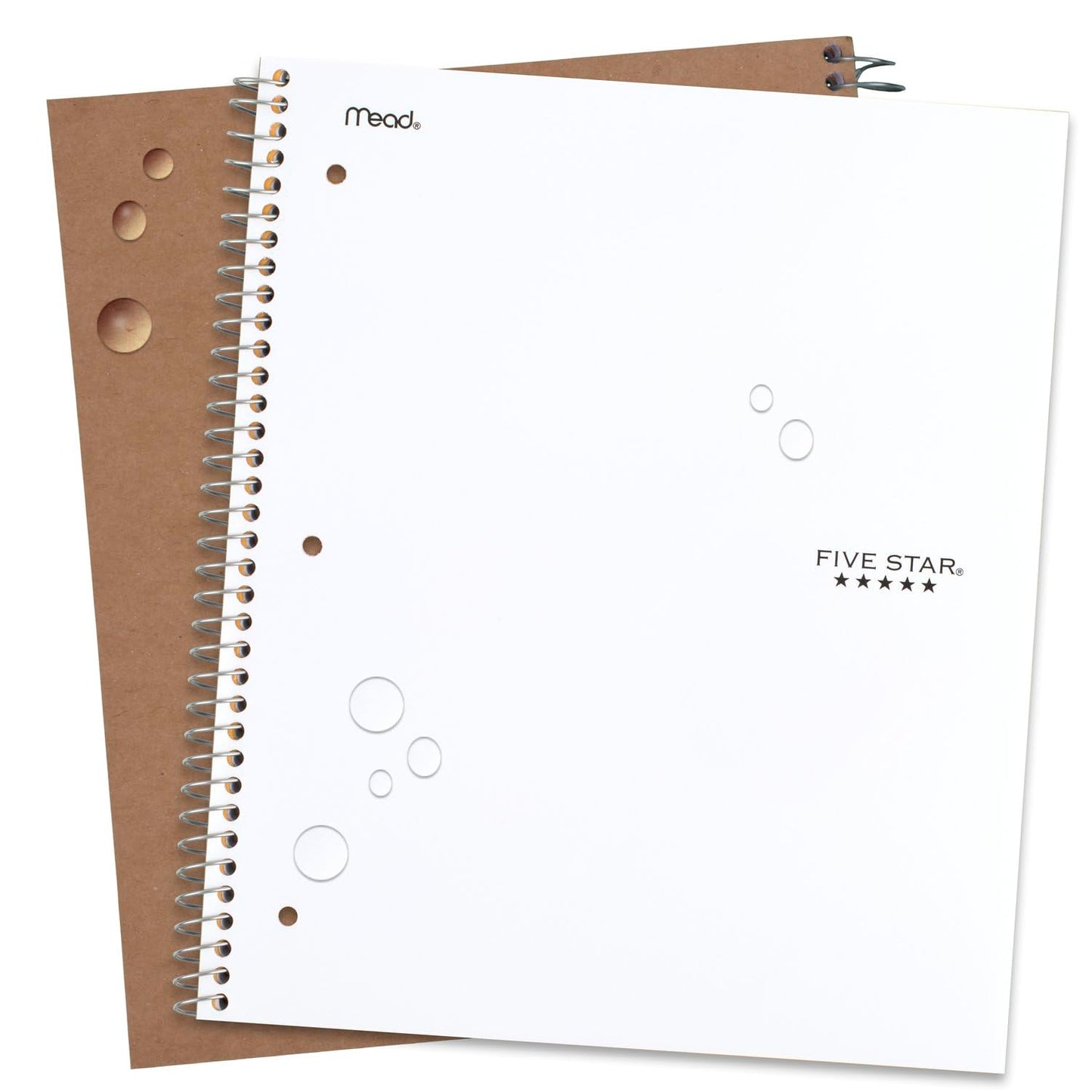 Five Star Spiral Notebook + Study App, 5 Subject, College Ruled Paper, Fights Ink Bleed, Water Resistant Cover, 8-1/2" x 11", 200 Sheets, White (72460)