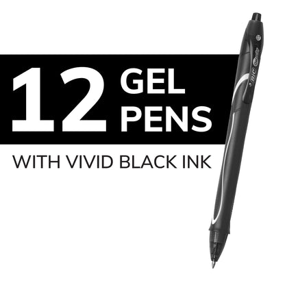 BIC Gelocity Quick Dry Black Gel Pens, Medium Point (0.7mm), 12-Count Pack, Retractable Gel Pens With Comfortable Full Grip