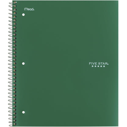 Five Star Spiral Notebook + Study App, 5 Subject, College Ruled Paper, Fights Ink Bleed, Water Resistant Cover, 8-1/2" x 11", 200 Sheets, Green (72079)