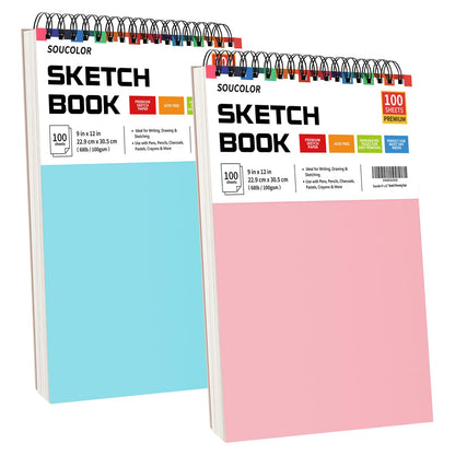 Soucolor Art Supplies Sketching Kit with 100 Sheets 3-Color Sketch Book, Teen Girl Gifts, Arts and Crafts for Kids Ages 8-12, School Supplies Gifts for Artists Adults Teens Girls Boys Kids