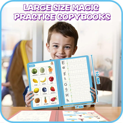 Upgraded Large Size Magic Practice Copybook for Kids, Reusable Writing Practice Book for Kids, Reusable Copybook Preschool for Kids Age 3-8 Calligraphy(4 Books with Pens)-Pink Bag