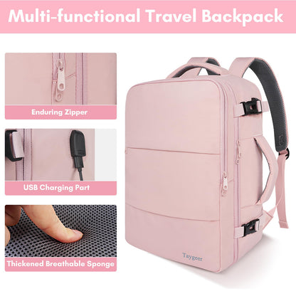 Taygeer Laptop Backpack for Women, Large Travel Backpack with 17.3 inch Laptop Compartment, TSA Friendly 40l Carry On Mochila, Daypack Business Computer Bag for Office Work Travel Essentials, Pink