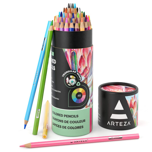 ARTEZA Colored Pencils, 48 Soft Color Pencils, Highly-Pigmented, Wax-Based Coloring Pencils for Artists, and Beginners