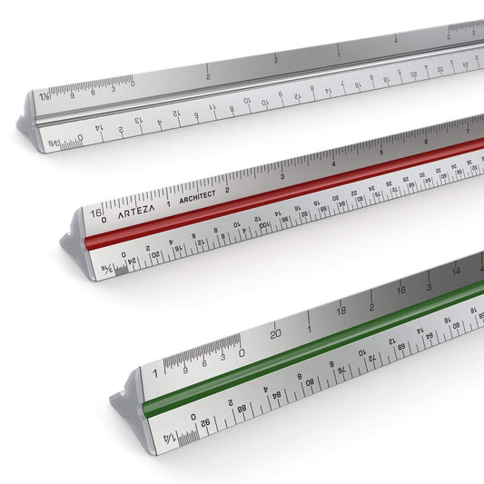 ARTEZA Architectural Scale Ruler, 12-Inch Metal Architect Ruler, Aluminum Engineer Drafting Ruler for Blueprints