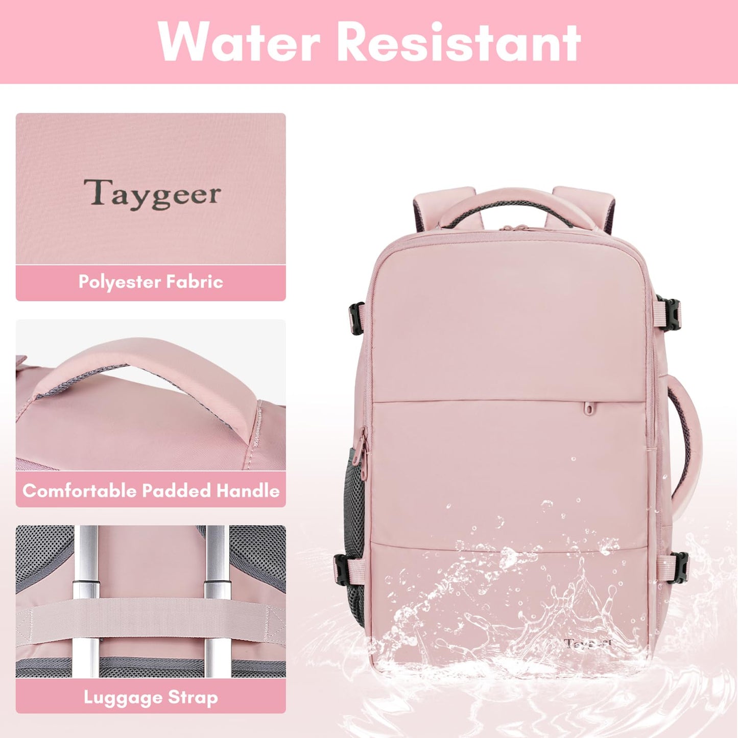 Taygeer Travel Backpack for Women, Carry On Backpack with USB Charging Port & Shoe Pouch, TSA 15.6inch Laptop Mochila Flight Approved, Nurse Bag Casual Daypack for Weekender Business Hiking, Pink