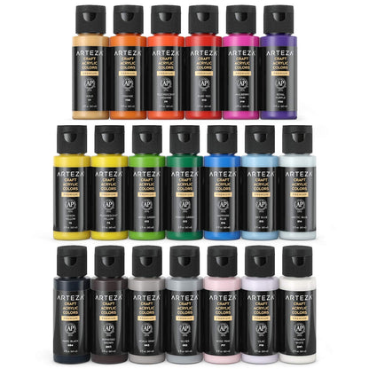 ARTEZA Craft Acrylic Paint Set, Water-Based Acrylic Craft Paint, Matte Finish Artist Paints, Art Supplies for Glass, Wood, Ceramics, Fabrics, Leather