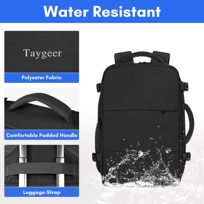 Taygeer Travel Laptop Backpack for Men Women, Airplane Approved Travel Backpack Suitcase with Usb Charging Port, Lightweight College 35l Luggage Bag 15.6inch Laptop Mochila Gifts for Business,Black