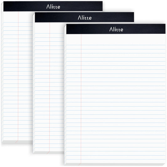 Alitte Legal Notepads 8.5 x 11 | Pack of 3 | Perforated Wide Ruled Writing Pad | 50 Sheets Per Notebook