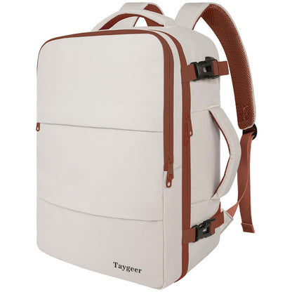 Taygeer Backpack for Women, College Backpack with Laptop Compartment & Shoe Pouch, 40l Travel Laptop Mochila Carry On Luggage, Airline Approved Personal Item Bag for Weekender Gym Hiking, Khaki White