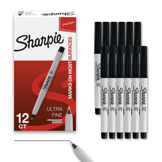 Sharpie Permanent Markers, Ultra Fine Tip Markers Set, Quick Drying And Fade Resistant Artist Marker For Wood, Plastic Paper, Metal, And More, Drawing, Coloring, And Poster Marker Black, 12 Count