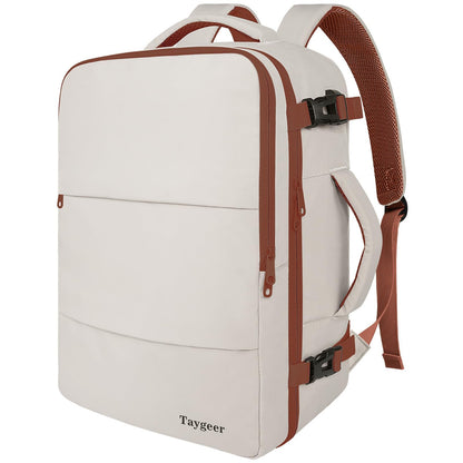 Taygeer Backpack for Women, College Backpack with Laptop Compartment & Shoe Pouch, 35l Travel Laptop Mochila Carry On Luggage, Airline Approved Personal Item Bag For Weekender Gym Hiking, Khaki White