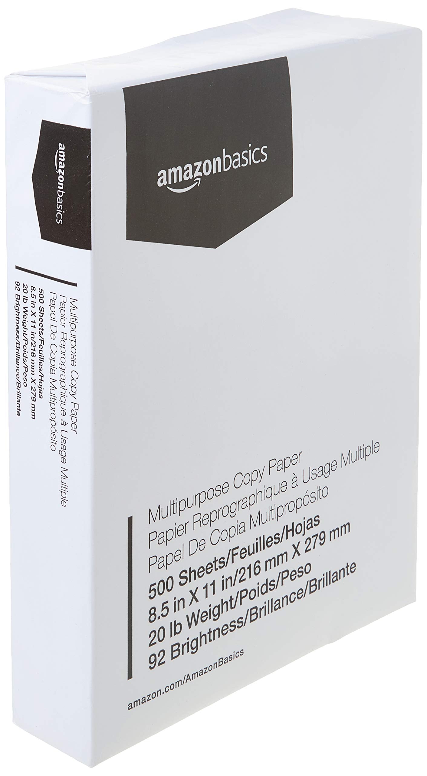 Amazon Basics Multipurpose Copy Printer Paper, 8.5 x 11 inches, 20 lb, 1 Ream, 500 Sheets, 92 Bright, White