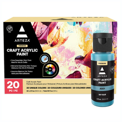 ARTEZA Craft Acrylic Paint Set, Water-Based Acrylic Craft Paint, Matte Finish Artist Paints, Art Supplies for Glass, Wood, Ceramics, Fabrics, Leather