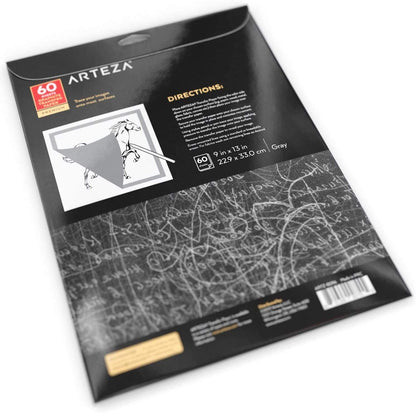 Arteza Graphite Transfer Paper, 9 x 13 Inches, 60 Sheets, Gray Carbon Paper for Tracing and Transferring Drawings onto Wood, Paper, Canvas, Arts & Crafts Projects