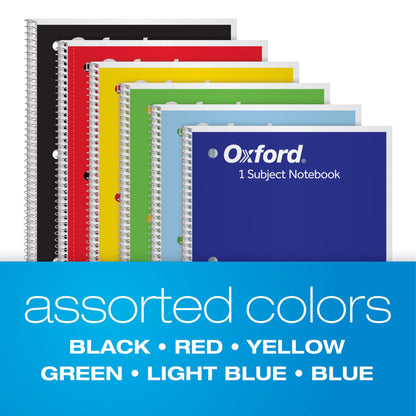 Oxford Spiral Notebook 6 Pack, Bulk Wide Ruled Spiral Notebooks for School, 1 Subject Journal, Wide Ruled Paper, 8 x 10-1/2 Inch, Blue, Yellow, Red, Light Blue, Green and Black, 70 Sheets (65010)