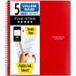 Five Star Spiral Notebook + Study App, 5 Subject, College Ruled Paper, Fights Ink Bleed, Water Resistant Cover, 8-1/2" x 11", 200 Sheets, Red (72077)