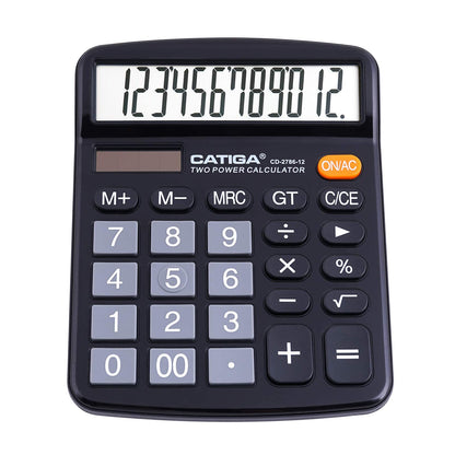 CATIGA 12 Digits Desktop Calculator with Large LCD Display and Sensitive Button, Dual Solar Power and Battery, Standard Function for Office, Home, School, CD-2786