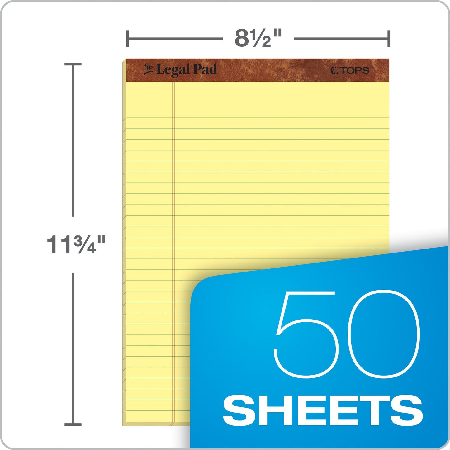 TOPS 8.5 x 11.75 Legal Pads, 12 Pack, The Legal Pad Brand, Wide Ruled, Yellow Paper, 50 Sheets Per Writing Pad, Made in the USA (7532)