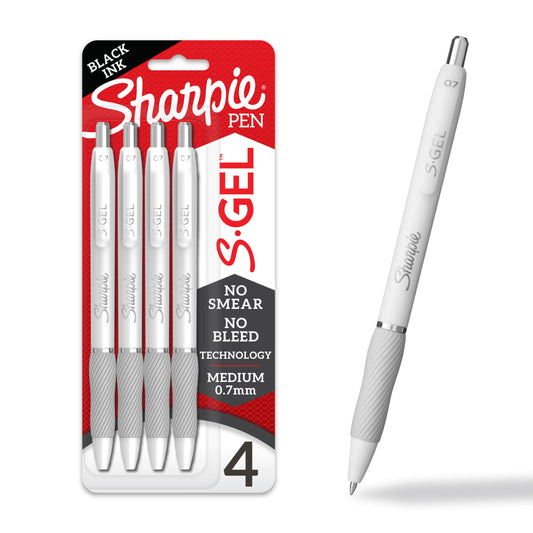 Sharpie S-Gel, Gel Pens, Drawing Pens, Gel Ink Pens For Journaling, Writing Pens, Coloring Pens, Medium Point Pens (0.7Mm), Pearl White Body, Black Gel Ink Pens, 4 Count
