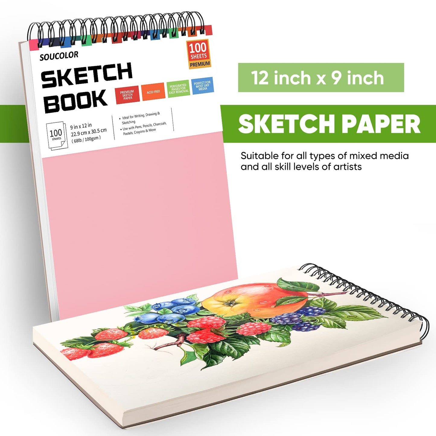 Soucolor 9"x12" Sketch Book 2-Pack: Easter Basket & Holiday Art Supplies for Kids Ages 5-15, Teens & Adults, Creative Gift Set for Birthdays, School Projects, and All-Season Crafting