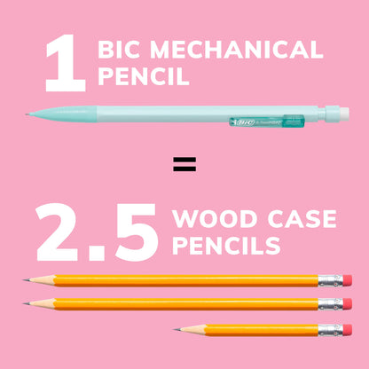 BIC Xtra-Smooth Pastel Mechanical Pencils with Erasers, Medium Point (0.7mm), 40-Count Pack, Bulk Mechanical Pencils for School or Office Supplies