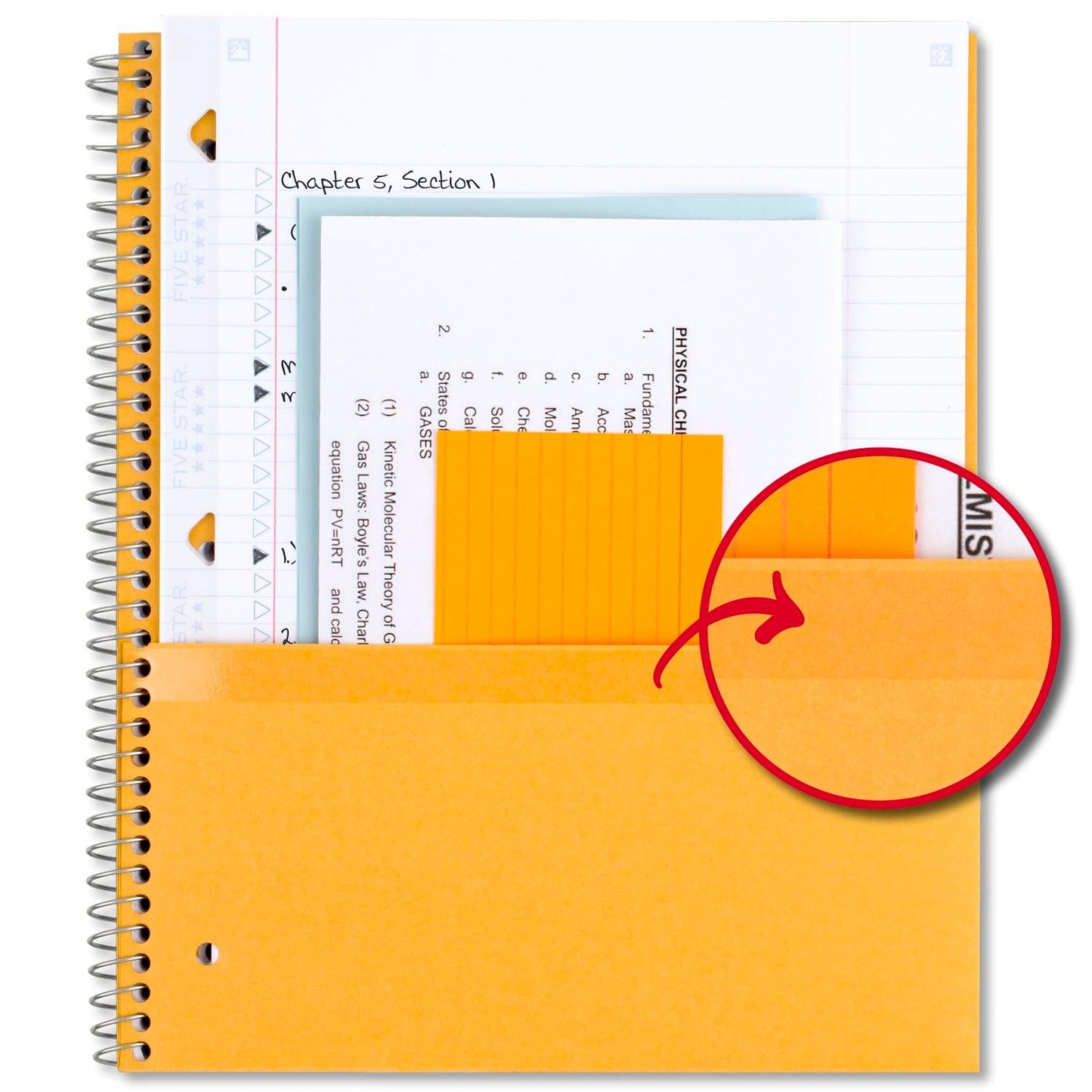 Five Star Spiral Notebook + Study App, 5 Subject, College Ruled Paper, Fights Ink Bleed, Water Resistant Cover, 8-1/2" x 11", 200 Sheets, White (72460)