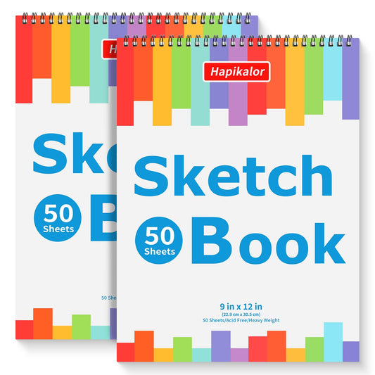 Sketch Book | 2-Pack 50 Sheets  9" x 12"  Spiral Bound Art Sketchbook  | Acid Free