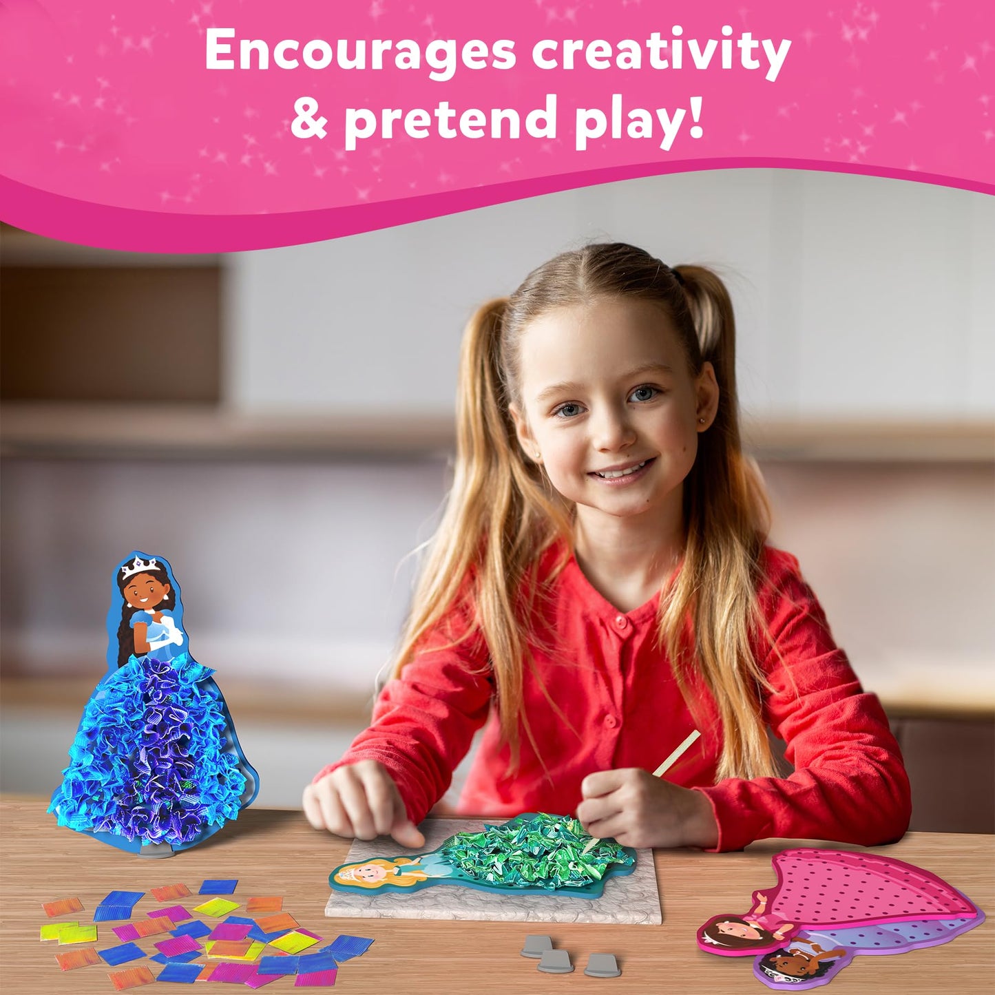 Skillmatics Art & Craft Activity - Poke-in Art Magical Princesses, Mess-Free Art for Kids, DIY Craft Kits, Creative Activity, Fine Motor Skills, Gifts for Girls & Boys Ages 4, 5, 6, 7, 8, 9