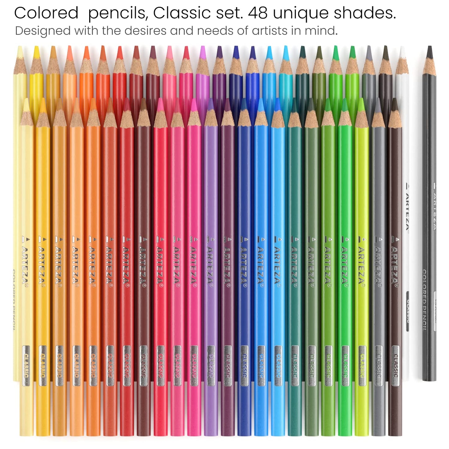 ARTEZA Colored Pencils, 48 Soft Color Pencils, Highly-Pigmented, Wax-Based Coloring Pencils for Artists, and Beginners