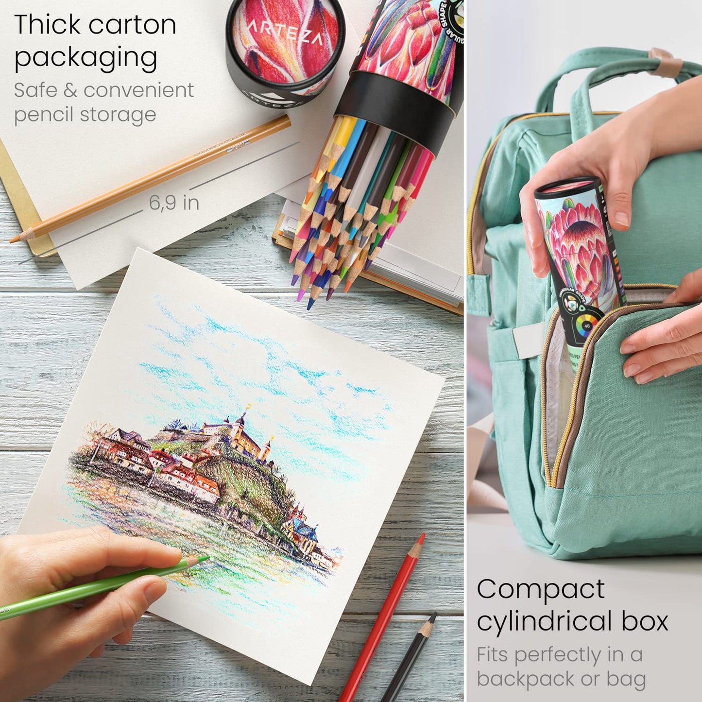 ARTEZA Colored Pencils, 48 Soft Color Pencils, Highly-Pigmented, Wax-Based Coloring Pencils for Artists, and Beginners