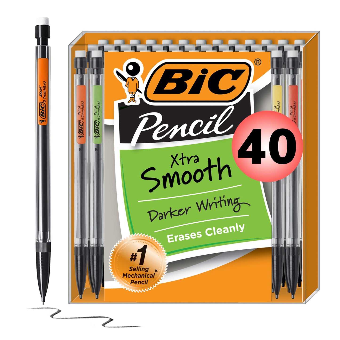 BIC Xtra-Smooth Mechanical Pencils with Erasers, Bright Edition Medium Point (0.7mm), 40-Count Pack, Bulk Mechanical Pencils for School or Office Supplies