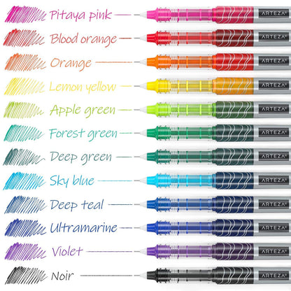 ARTEZA Rollerball Pens Fine Point, Set of 24 Colored Pens with Liquid Ink, Extra Fine 0.5 mm Needle Tip Pen