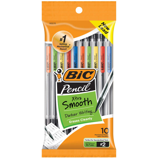 BIC Xtra-Smooth Mechanical Pencils With Erasers, Medium Point (0.7mm), 10-Count Pack, Mechanical Pencils for School or Office Supplies (MPP101-BLK)