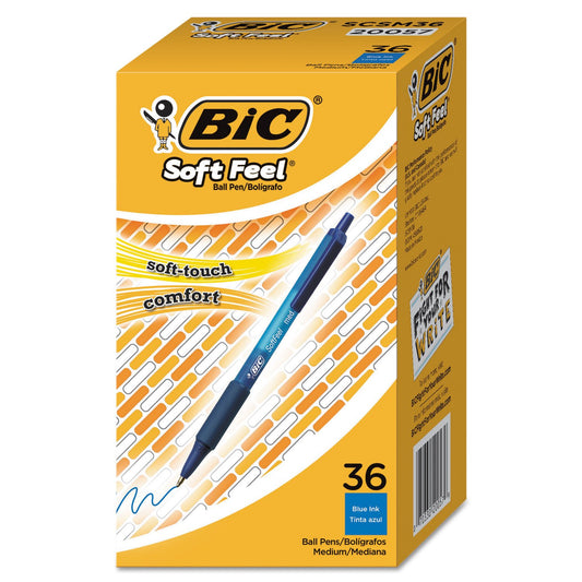 BIC Soft Feel Stick Pens With Special No-Slip Comfortable Grip, Medium Point (1.0 mm), Blue, 36-Count