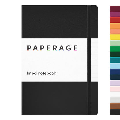 PAPERAGE Lined Journal Notebook, (Black), 160 Pages, Medium 5.6 inches x 8 inches - 100 GSM Thick Paper, Hardcover